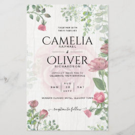 Flyer Casamento Floral de Rosas Rosa Pidrosas com Todo-e