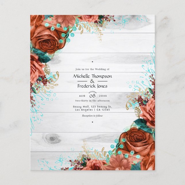 Flyer Casamento Floral de Téal e Barn Coral (Frente)