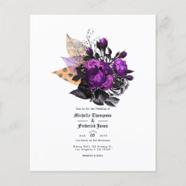 Flyer Casamento Floral Despojado Preto, Roxo e Laranja