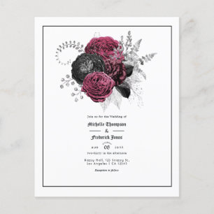 Flyer Casamento Floral Gótico Marsala, Preto e Prata