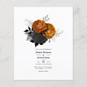 Flyer Casamento Floral Gótico Preto e Laranja
