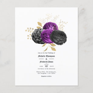 Flyer Casamento Floral Gótico Vintage Roxo e Preto