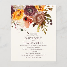 Flyer Casamento Floral Laranja-Laranja-Ruptura do outono
