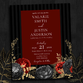 Flyer Casamento Floral Negro e Vermelho Gótico Tudo em U