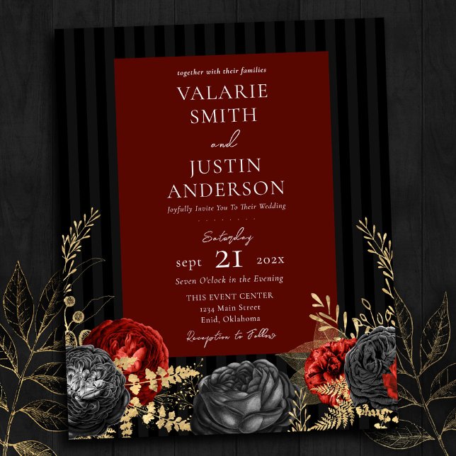 Flyer Casamento Floral Negro e Vermelho Gótico Tudo em U (Criador carregado)