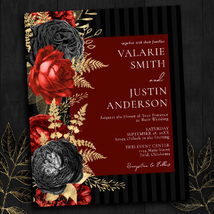 Flyer Casamento Floral Negro e Vermelho Gótico Tudo em U