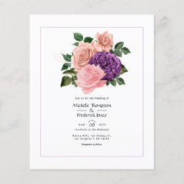 Flyer Casamento Floral Pêssego-Rosa e Lavanda Roxo