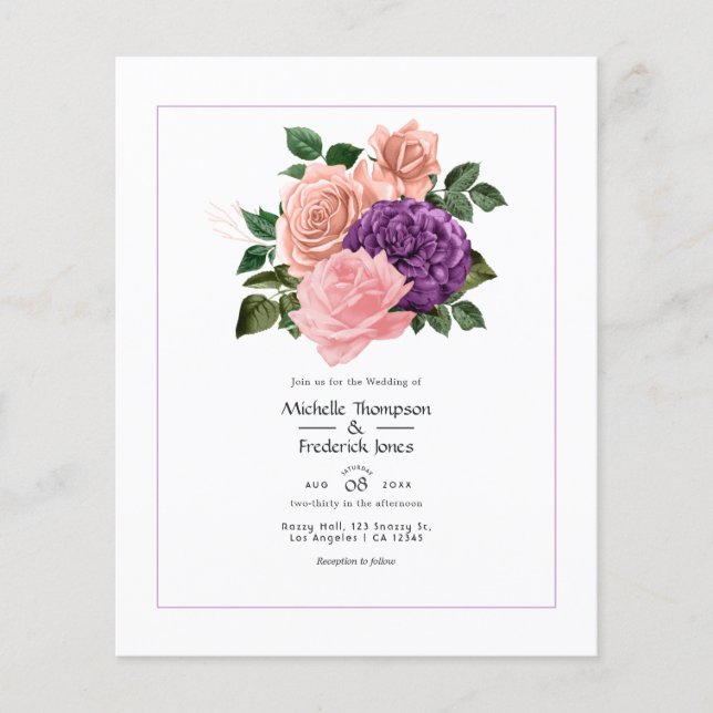 Flyer Casamento Floral Rosa e Lavanda Roxo (Frente)