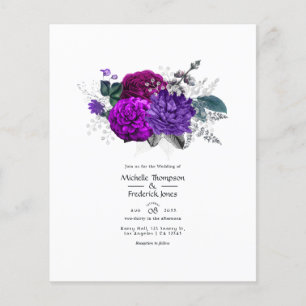 Flyer Casamento Floral Roxo Real e Prata Vintage