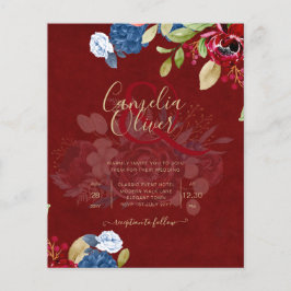Flyer Casamento Floral Rustic Burgundy Blue