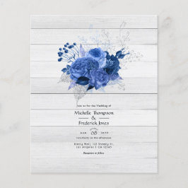 Flyer Casamento Floral Rustic Royal Blue e Silver