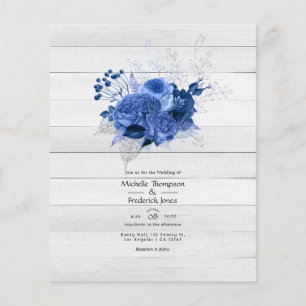 Flyer Casamento Floral Rustic Royal Blue e Silver