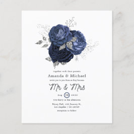Flyer Casamento Floral Rústico Azul Marinho e Brilho Fal