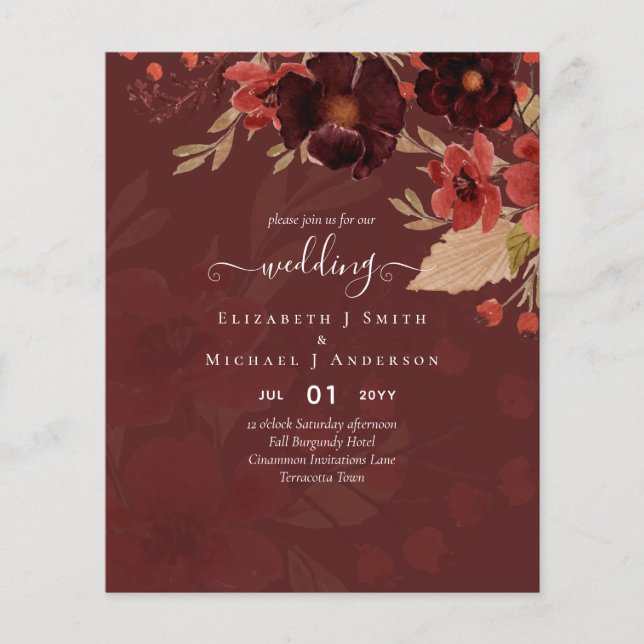 Flyer Casamento Floral Terracotta Burgundy Vermelho (Frente)