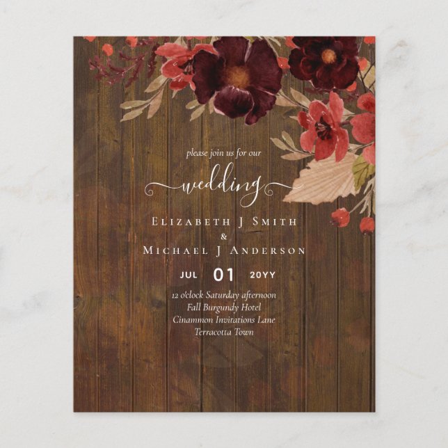 Flyer Casamento Floral Terracotta Burgundy Vermelho (Frente)