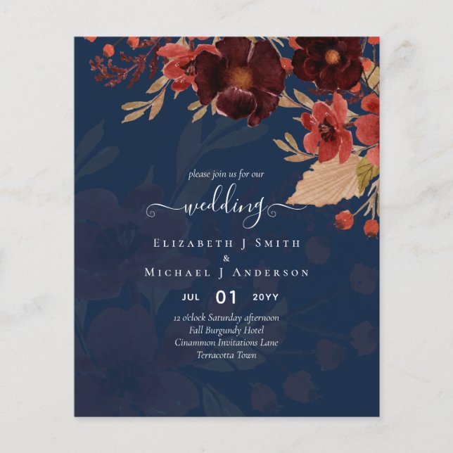 Flyer Casamento Floral Terracotta Burgundy Vermelho (Frente)