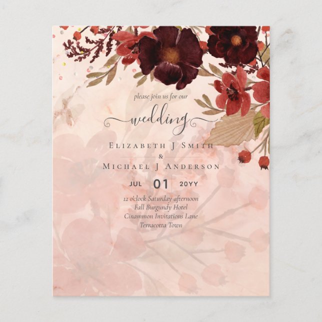 Flyer Casamento Floral Terracotta Burgundy Vermelho (Frente)