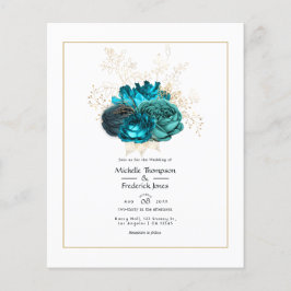 Flyer Casamento Floral Turquesa e Dourado