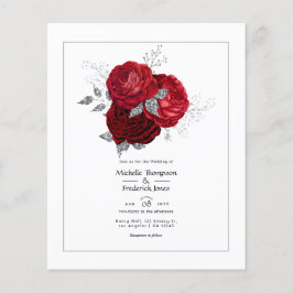 Flyer Casamento Floral Vermelho e Prata