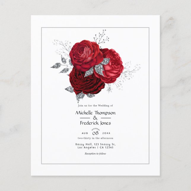 Flyer Casamento Floral Vermelho e Prata (Frente)