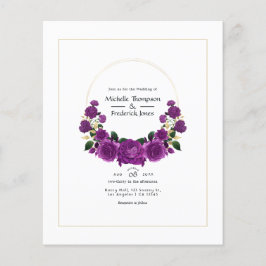 Flyer Casamento Floral Vintage Dourado e Roxo