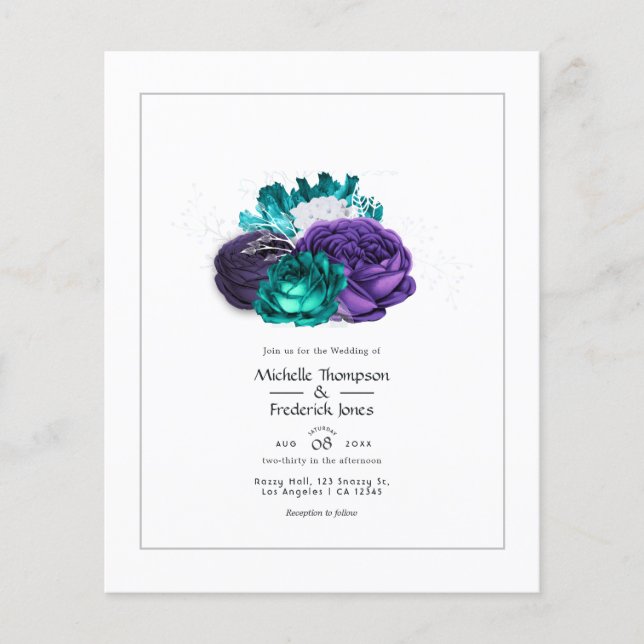 Flyer Casamento Floral Violeta Rústico e Turquesa (Frente)