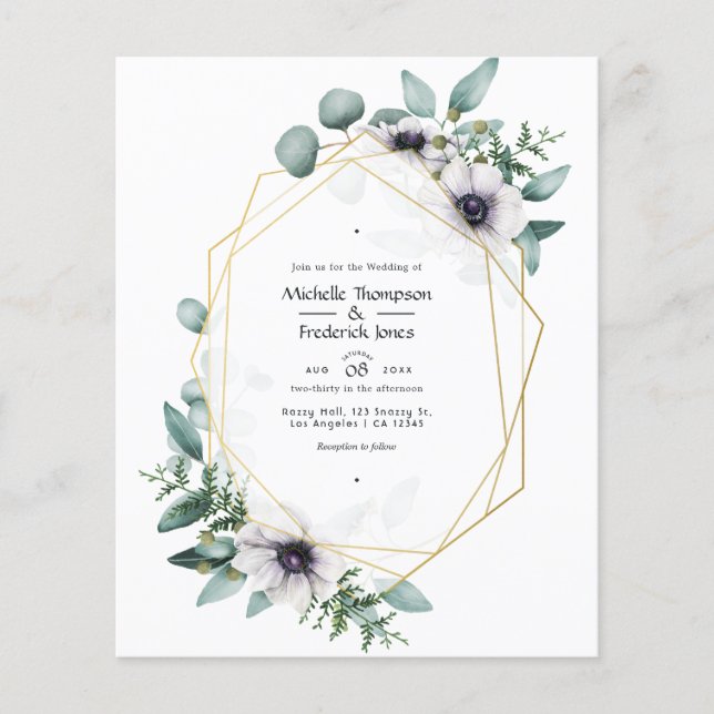 Flyer Casamento Geométrico de Eucalipto com Aquarela de  (Frente)