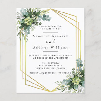 Flyer Casamento Geométrico Dourado Eucalyptus Botânico
