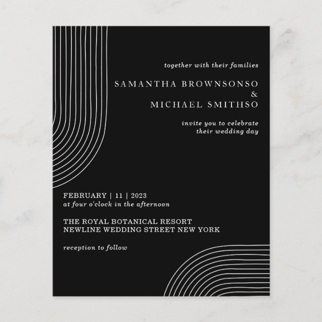 Flyer Casamento Geométrico Moderno em Preto e Branco em  (Frente)