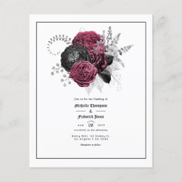 Flyer Casamento Gótico Floral de Marsala, Negra e Prata
