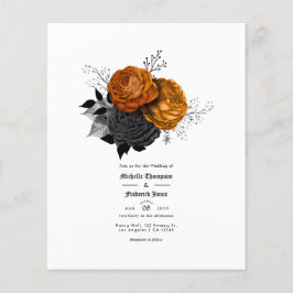 Flyer Casamento Gótico Floral Negro e Laranja