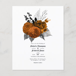 Flyer Casamento Gótico Floral Negro e Laranja