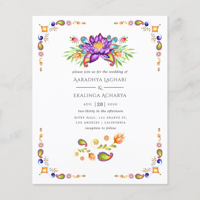 Flyer Casamento Indiano Floral Paisley Moderno (Frente)