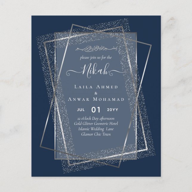 Flyer Casamento Islâmico NIKAH SILVER Frame Bismillah (Frente)