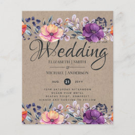 Flyer Casamento Laranja De Púrpura Floral Elegante