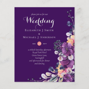 Flyer Casamento Laranja De Púrpura Floral Elegante