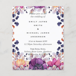 Flyer Casamento Laranja De Púrpura Floral Elegante