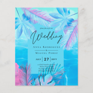 Flyer Casamento Moderno de Verão Tropical em Azul Água R