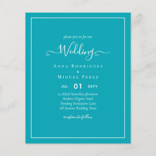 Flyer Casamento Monocromático de Teal Azul Pavão-Pavã