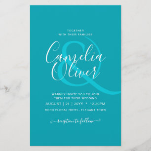 Flyer Casamento Monocromático de Teal Azul Pavão-Pavã