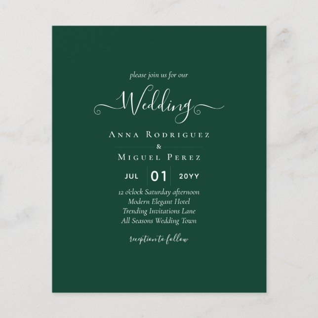 Flyer Casamento Monocromático Verde Emerald (Frente)