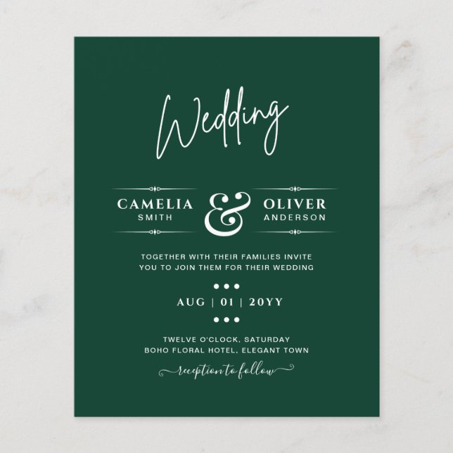 Flyer Casamento Monocromático Verde Emerald (Frente)