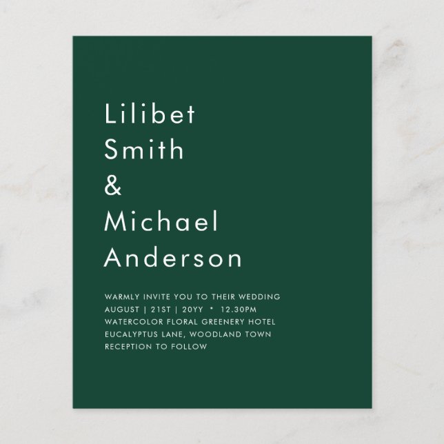 Flyer Casamento Monocromático Verde Emerald (Frente)