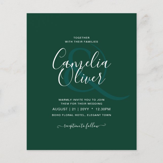 Flyer Casamento Monocromático Verde Emerald (Frente)