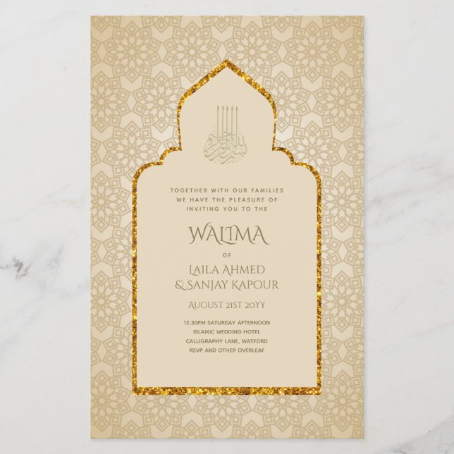 Flyer Casamento Muçulmano de WALIMA Nikah Bilíngue Ornam (Frente)