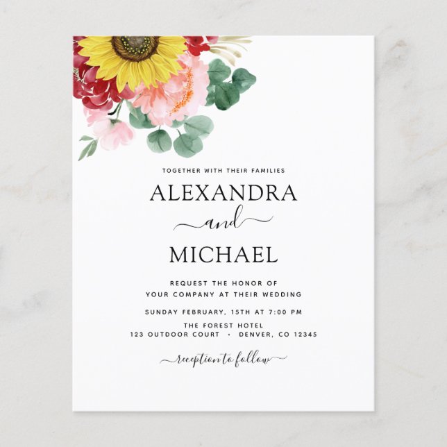 Flyer Casamento Rústico de Girassol de Eucalipto com Orç (Frente)