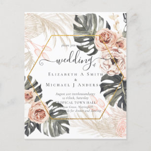 Flyer Casamento TROPICAL GRASS PAMPAS de baixo custo