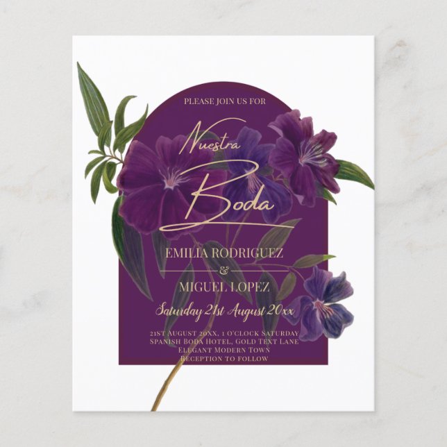 Flyer Casamento Verde da Floresta Floral de Plum Purple (Frente)