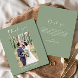 Flyer Casamento Verde Da Sage Do Orçamento Obrigado Foto<br><div class="desc">Casamento de Orçamento Obrigado Cartões que têm uma foto na frente e atrás. Os cartões de agradecimento contêm uma tipografia cursiva moderna,  escrita com letra de mão,  que é elegante,  simples e moderna para usar depois de você celebrar o dia de casamento simples e minimalista.</div>