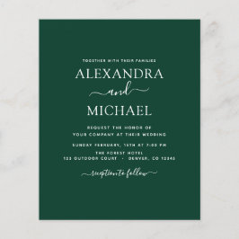 Flyer Casamento Verde Esmeralda de Orçamento com Convite